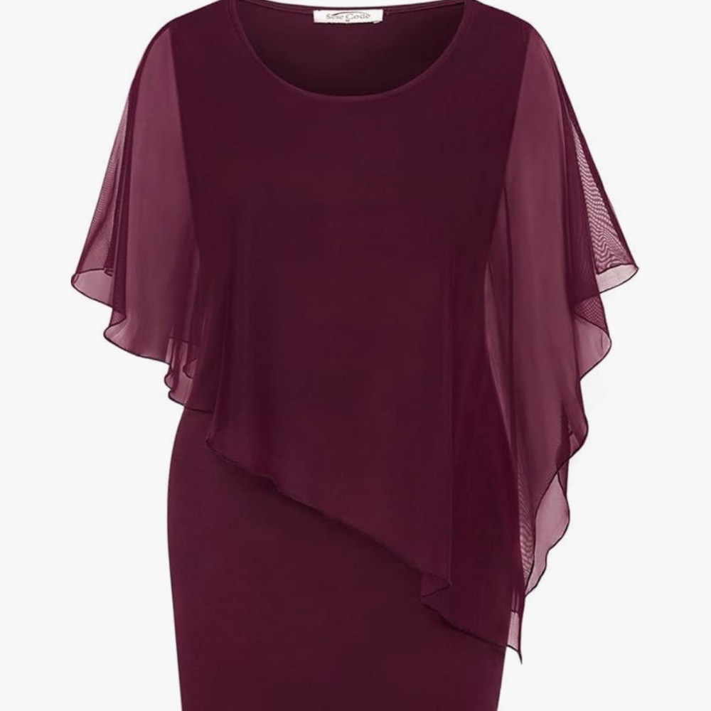 SeSe Code Women's Mesh Cape Overlay Bodycon Knee Length Pencil Dress for Wedding